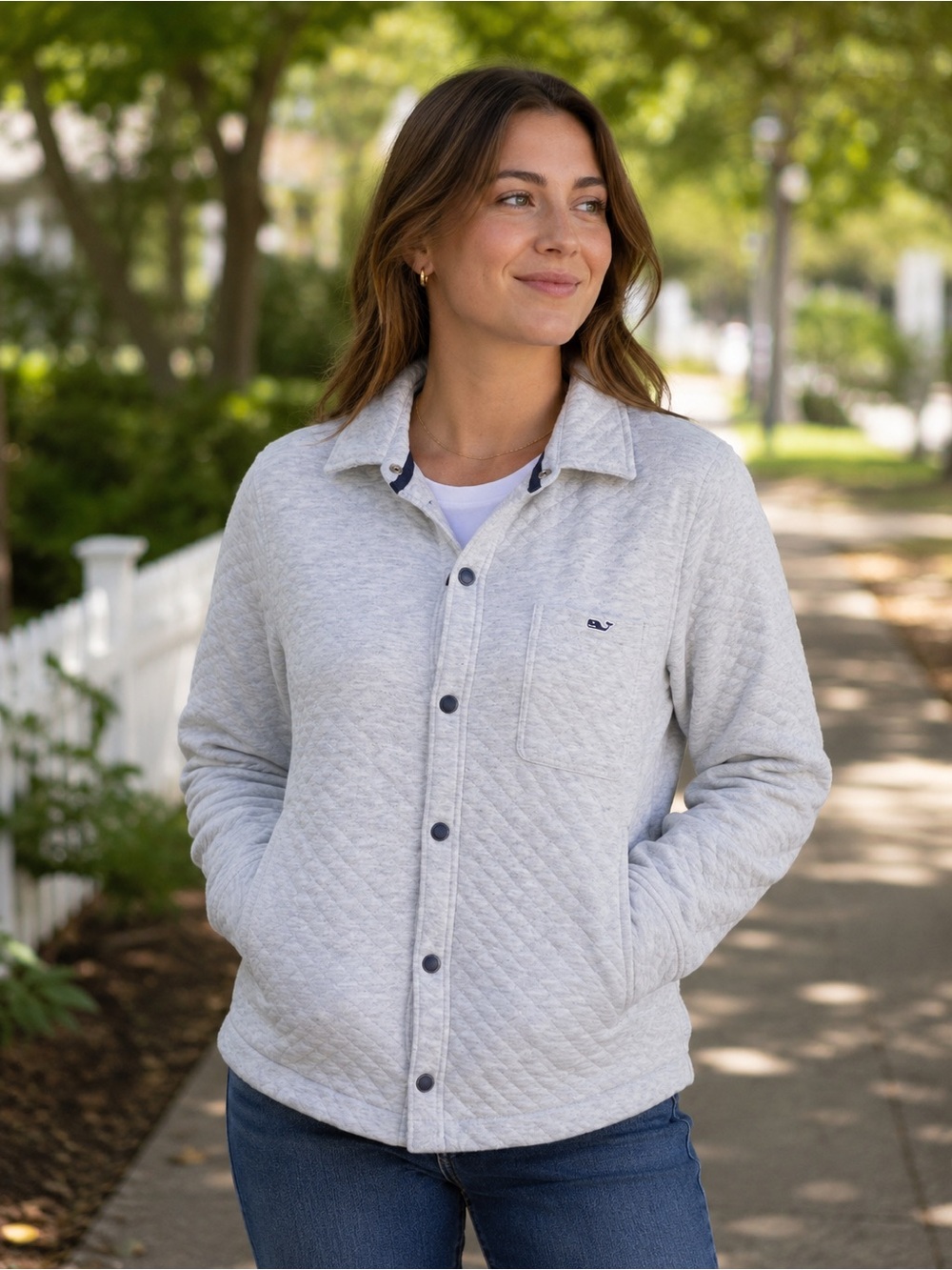 Vineyard Vines Quilted Snap Front Jacket – Women’s Small – Light Gray